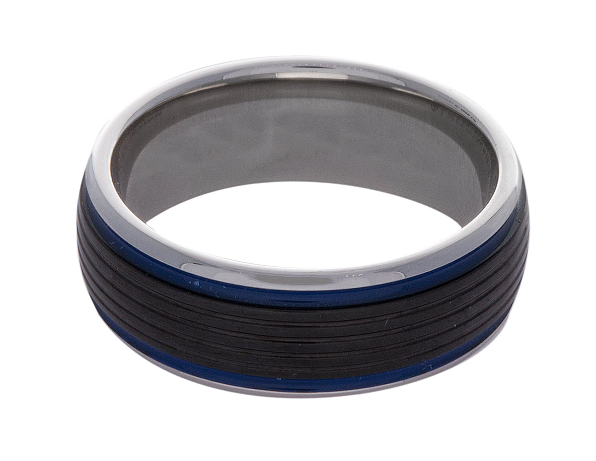 8mm Tungsten Tri-Color Blue Men's Wedding Ring