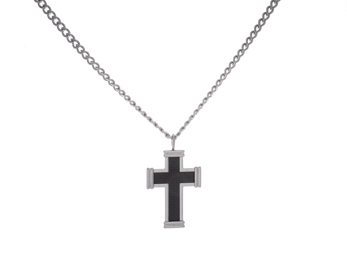 22" Stainless Steel and Carbon Fiber Cross Pendant