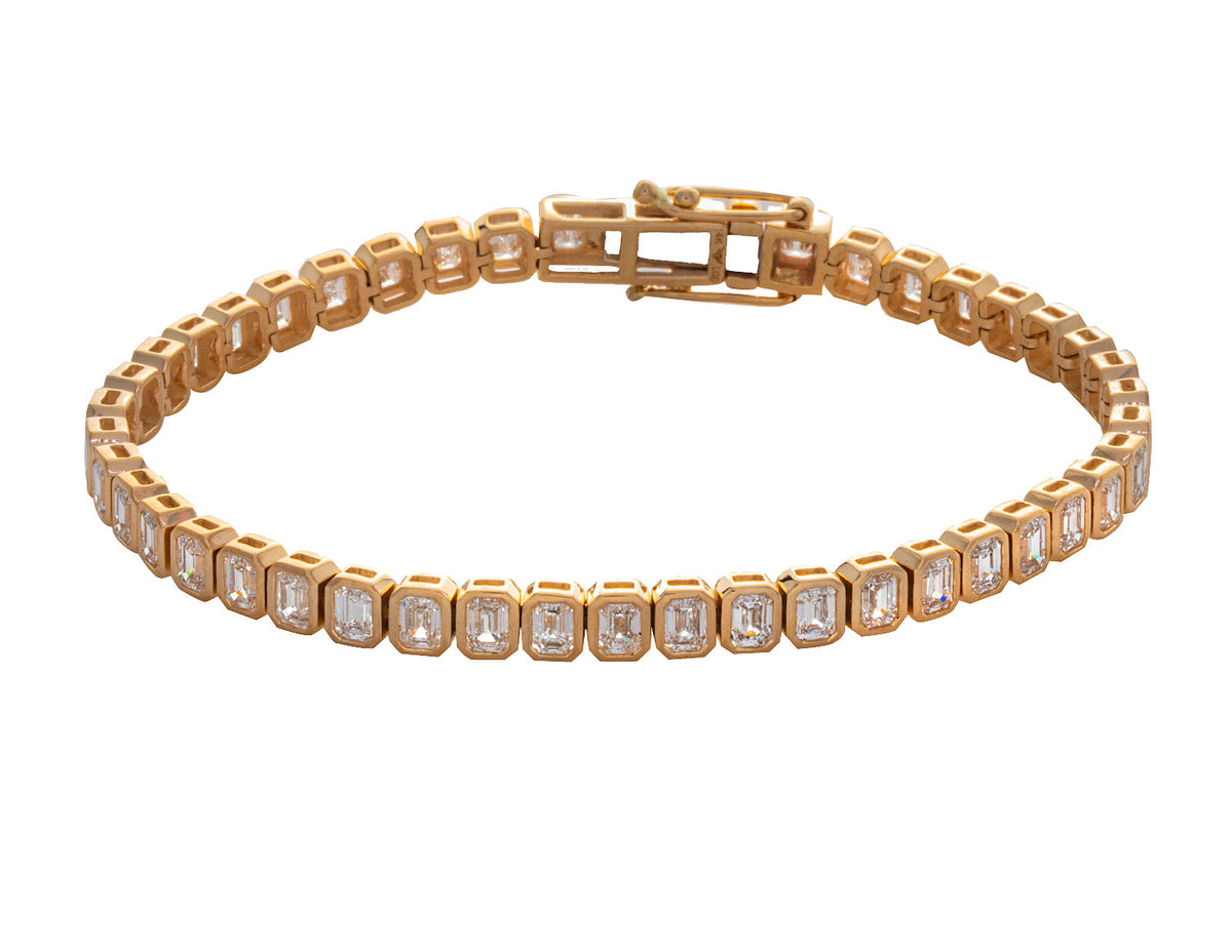 7ct. t.w. Emerald Cut Newborn Lab Created Diamond Tennis Bracelet in 14K Yellow Gold