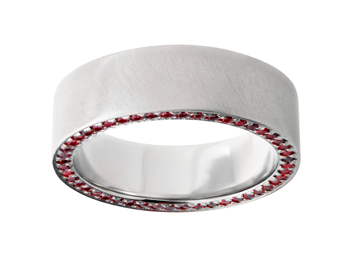 1ct. t.w. Irradiated Red Diamond Men's Wedding Band in 14K White Gold