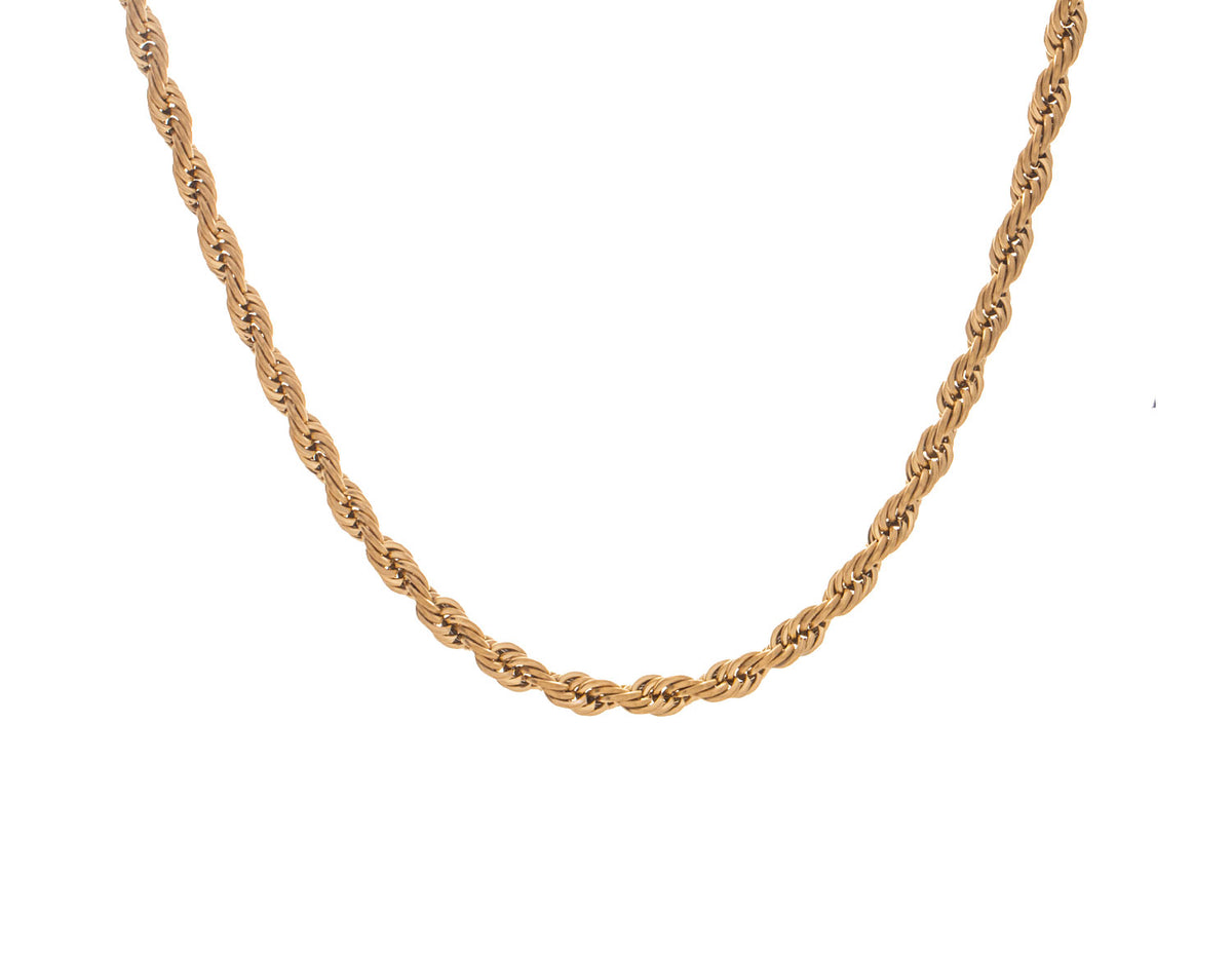 22" Gold Ion-Plated Stainless Steel Matte Faceted Rope Chain