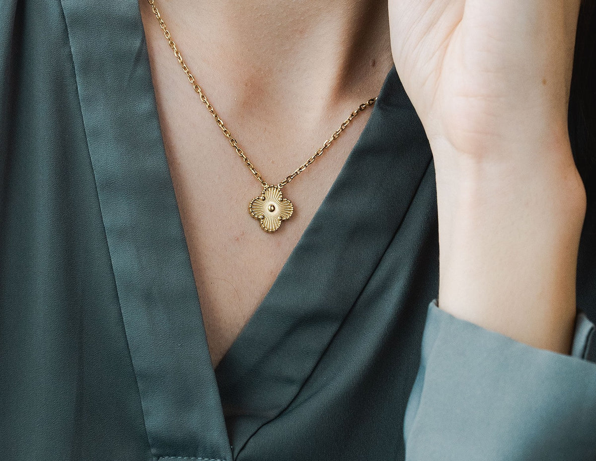 18" Gold Ion-Plated Stainless Steel Lucky Clover Pendant