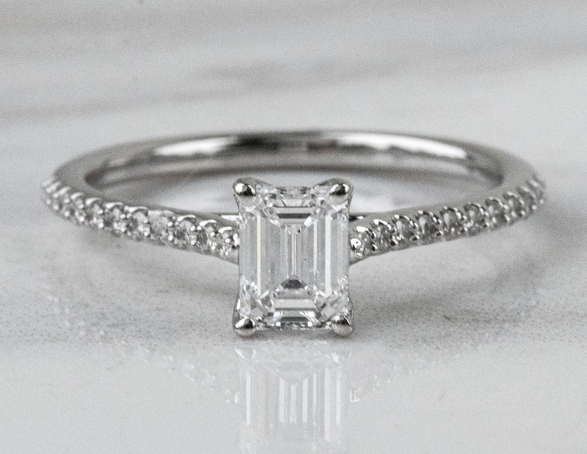 7/8ct. t.w. Emerald Cut Diamond Engagement Ring in 14K White Gold