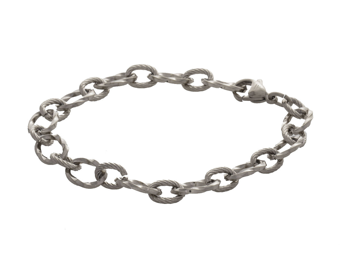 7" Stainless Steel Diamond Cut Cable Bracelet