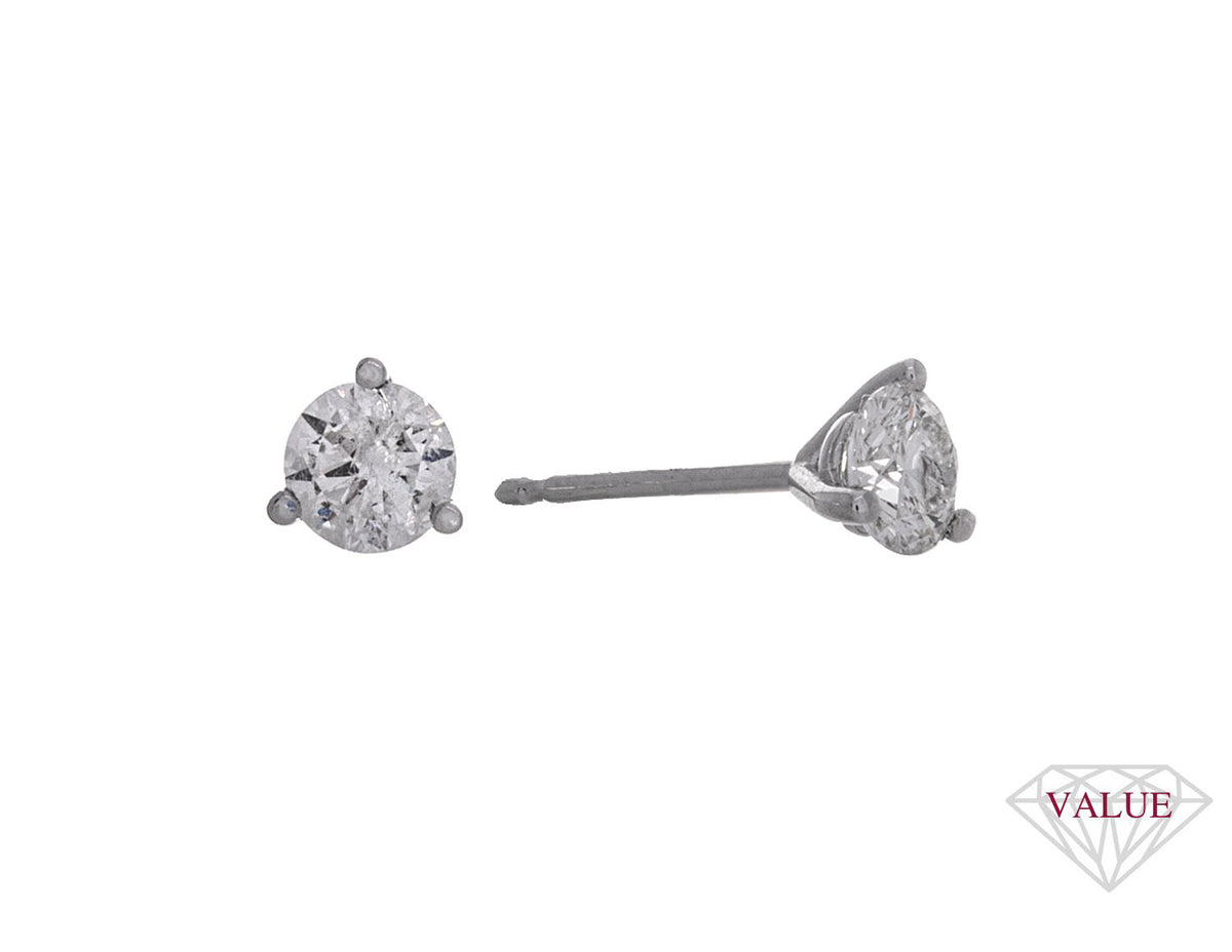 1/2ct. t.w. Martini 3-Prong Diamond Stud Earrings in 14K White Gold