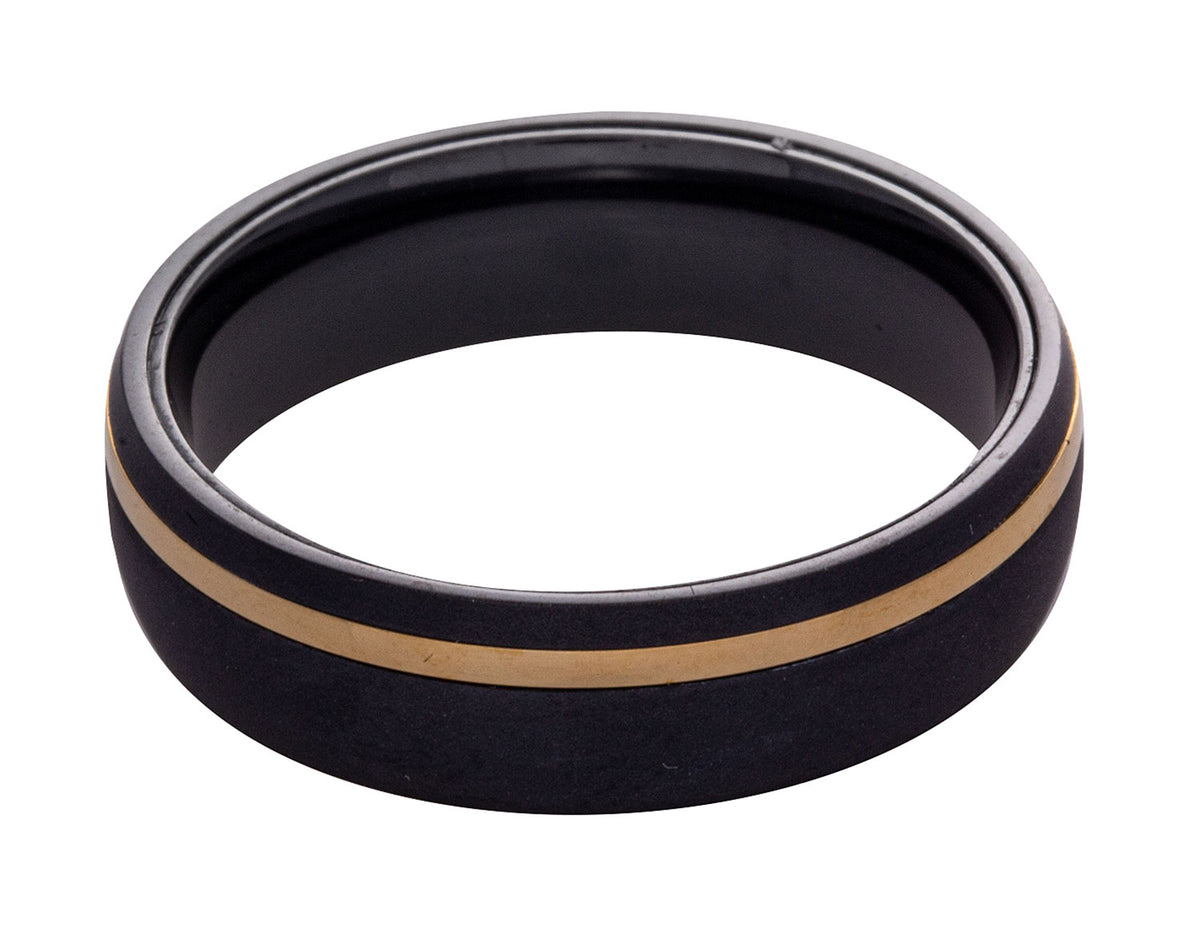 6mm Men's Wedding Band in Black Zirconium and 14K Yellow Gold