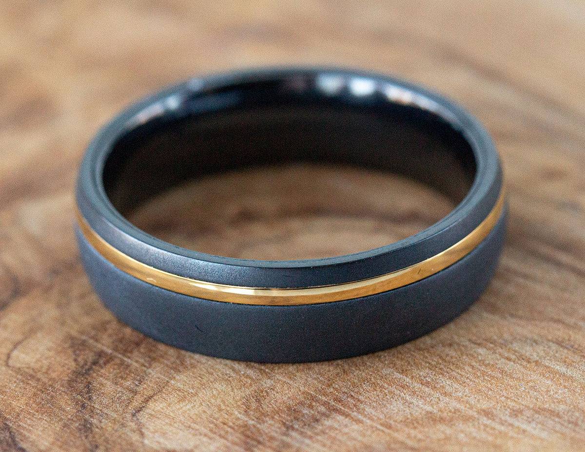 6mm Men's Wedding Band in Black Zirconium and 14K Yellow Gold