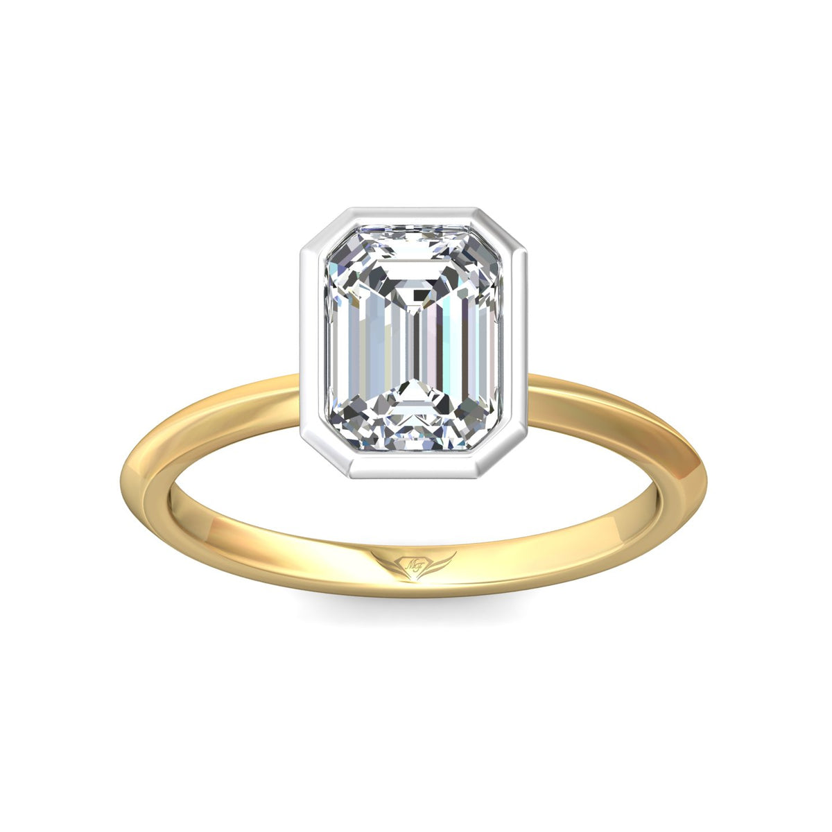 Bezel Set Solitaire Engagement Ring in 14K Yellow and White Gold