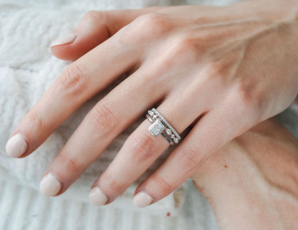 3/4ct. Radiant Cut Newborn Lab Created Bezel Solitaire Engagement Ring in 14K White Gold