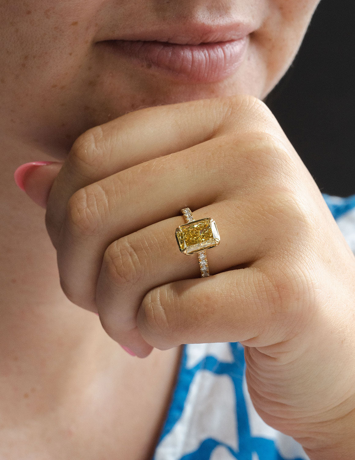 3 2/5ct. t.w. Yellow Elongated Cushion Cut Newborn Lab Created Engagement Ring in 14K Yellow Gold