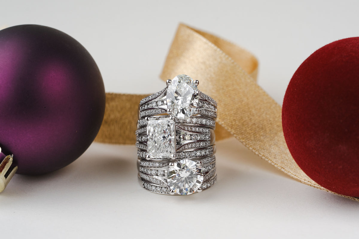 3 5/8ct. t.w. Radiant Cut Newborn Lab Created Diamond Engagement Ring and Wedding Bands Set in 14K White Gold