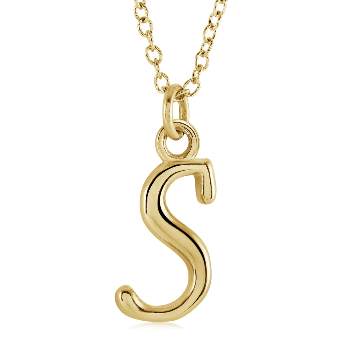 18" Gold Ion-Plated Stainless Steel Cursive Initial "S" Pendant