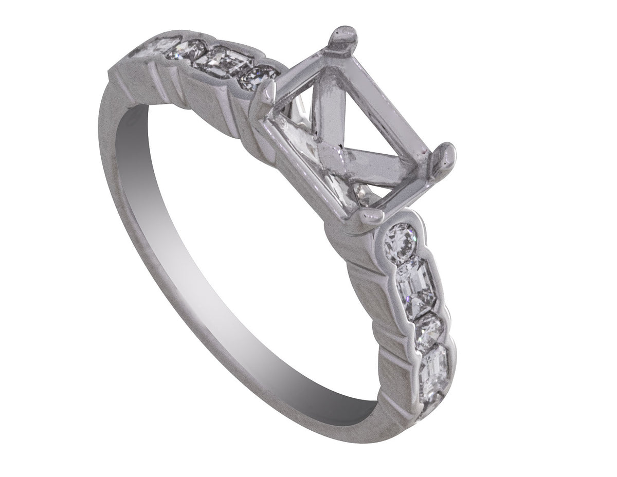 1/2ct. t.w. Emerald and Round Cut Diamond Engagement Ring in 14K White Gold