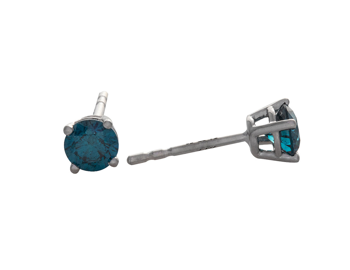 3/4ct. t.w. Blue Diamond Stud Earrings in 14K White Gold