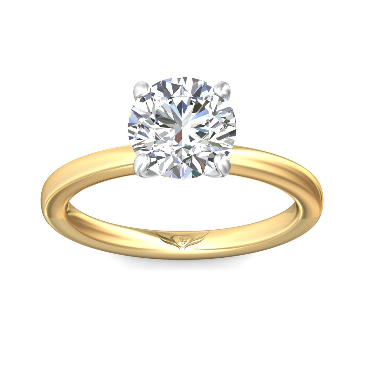 2mm Solitaire Engagement Ring in 14K Yellow and White Gold