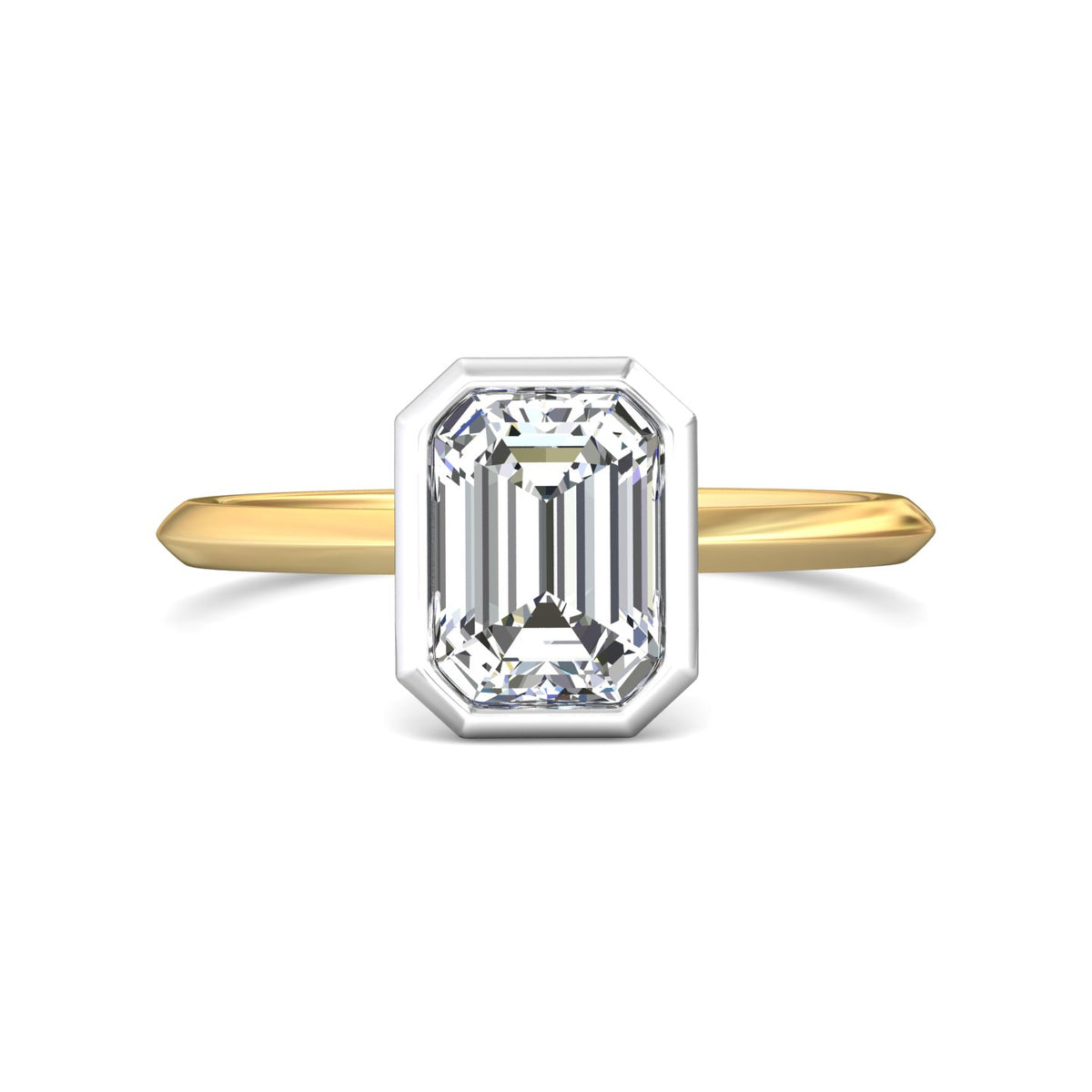 Bezel Set Solitaire Engagement Ring in 14K Yellow and White Gold