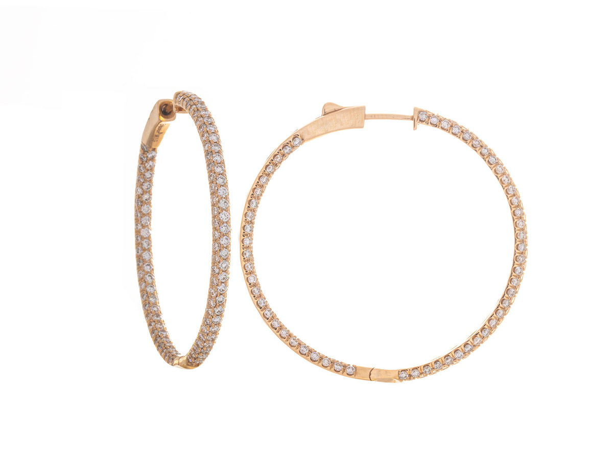 14K Yellow Gold Pave Hoop Earrings