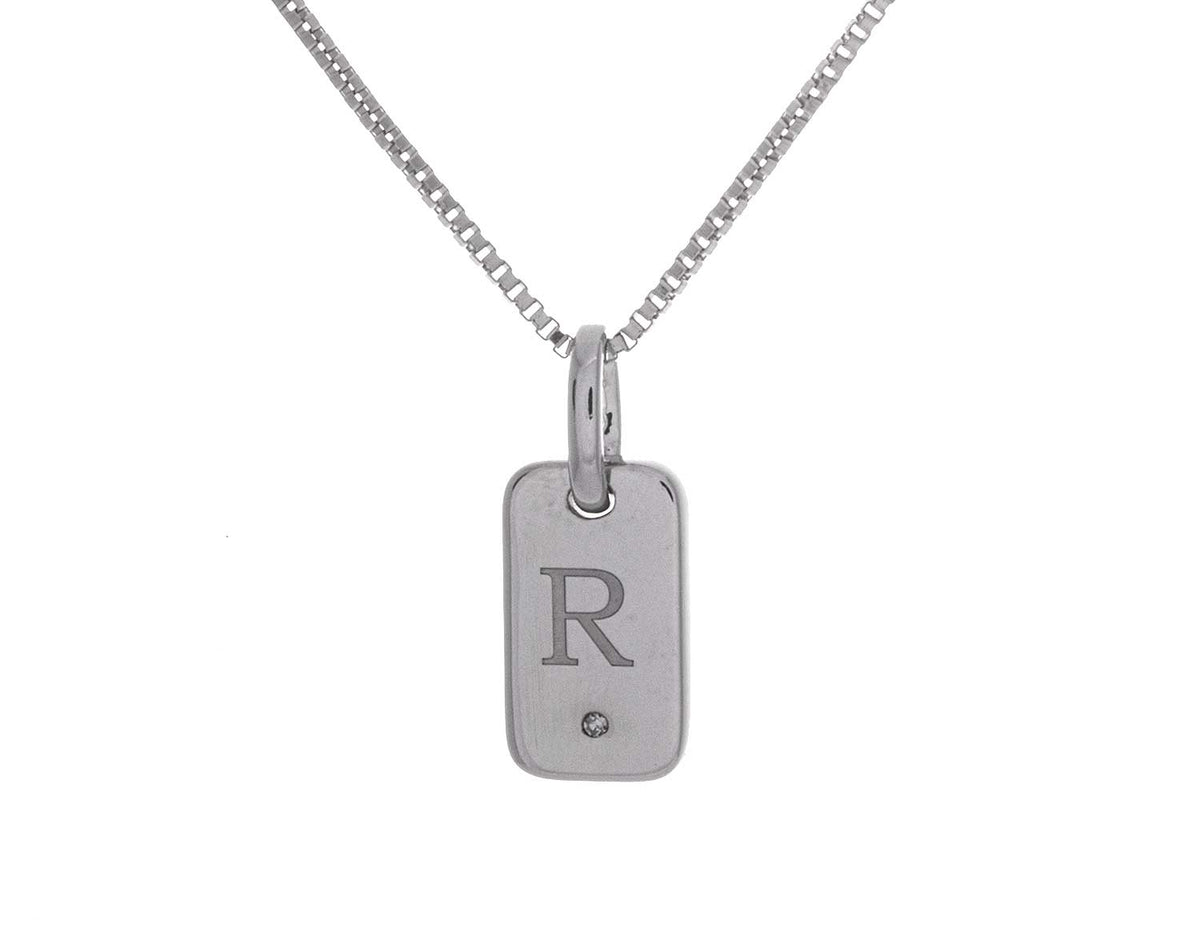 .01ct. Laser Initial "R" Pendant in Sterling Silver