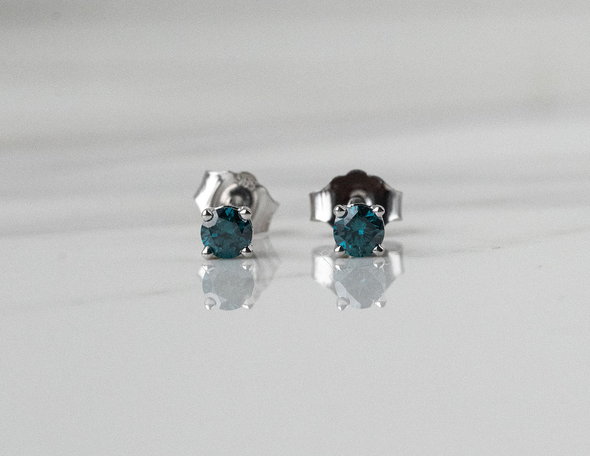 1/3ct. t.w. Blue Diamond Stud Earrings in 14K White Gold