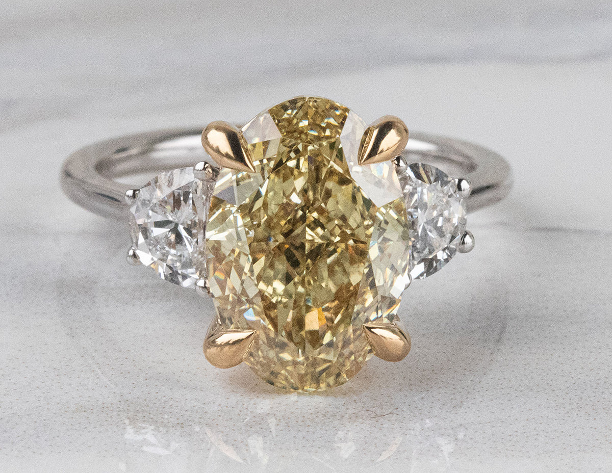 5 7/8ct. t.w. Yellow Oval Cut Newborn Lab Created Diamond Engagement Ring in 14K White and Yellow Gold