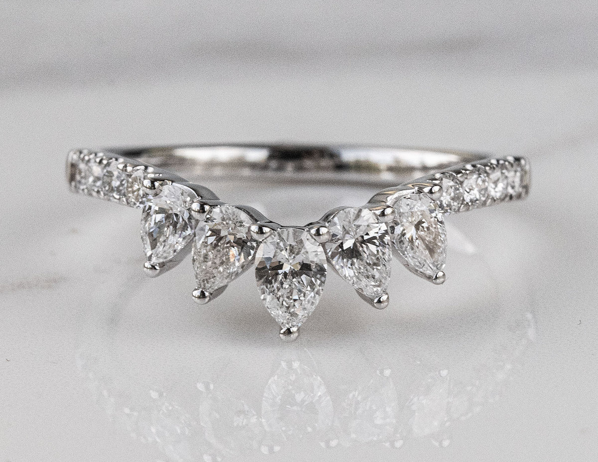 3/4ct. t.w. Pear and Round Cut Curved Wedding Ring in 14K White Gold