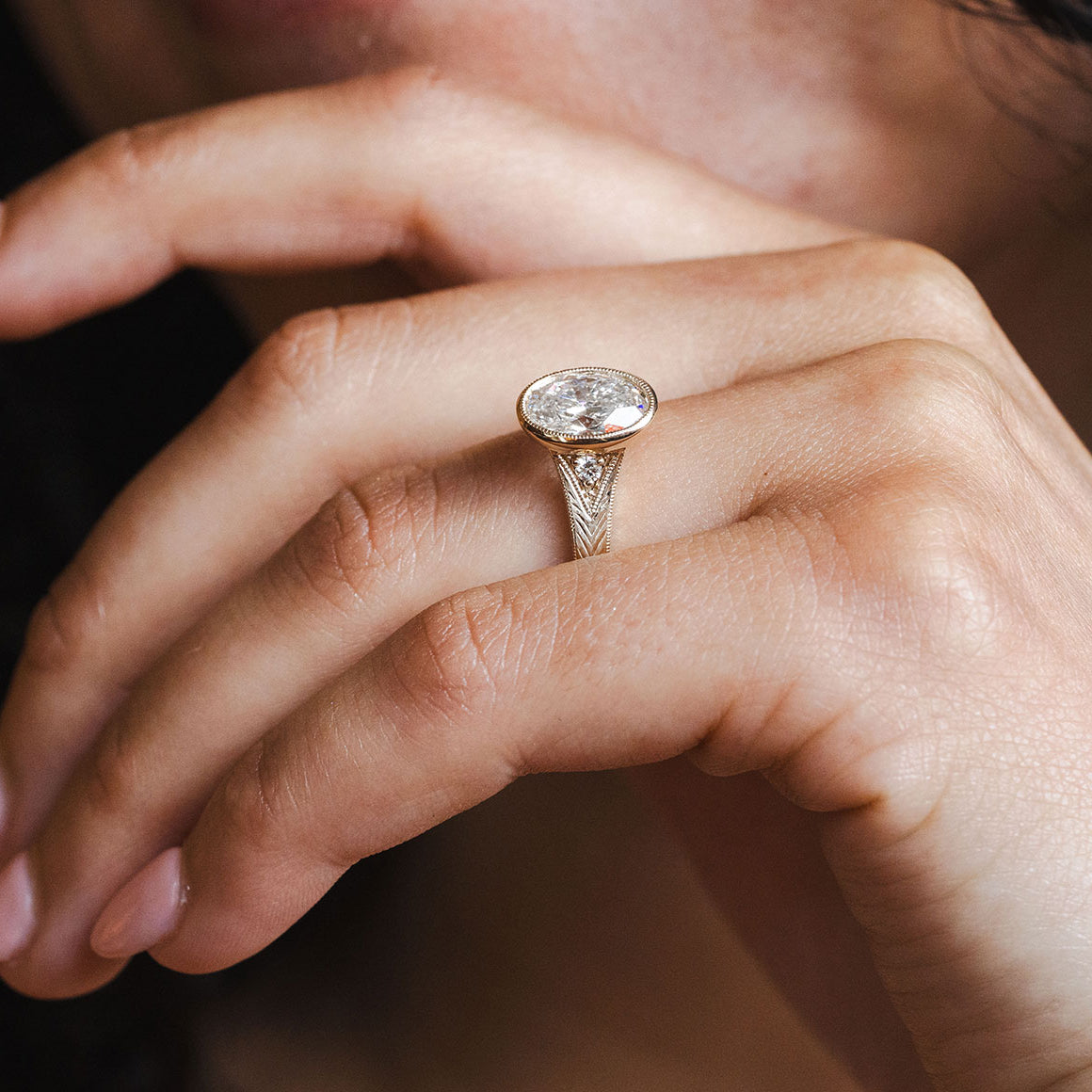 2 1/4ct. t.w. Oval Cut Newborn Lab Created Bezel Diamond Engagement Ring in 14K Yellow Gold