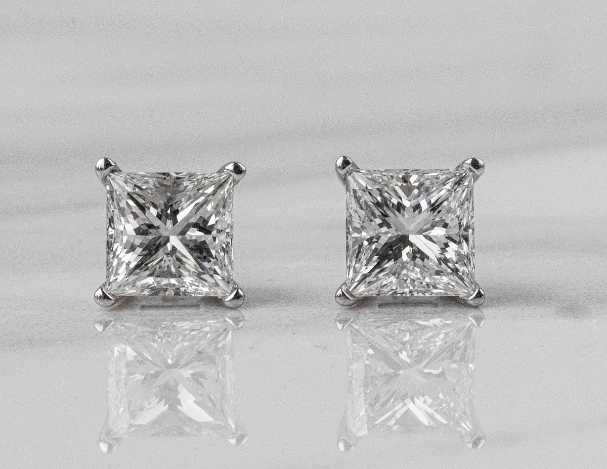 2ct. t.w. Princess Cut Diamond Stud Earrings in 14K White Gold