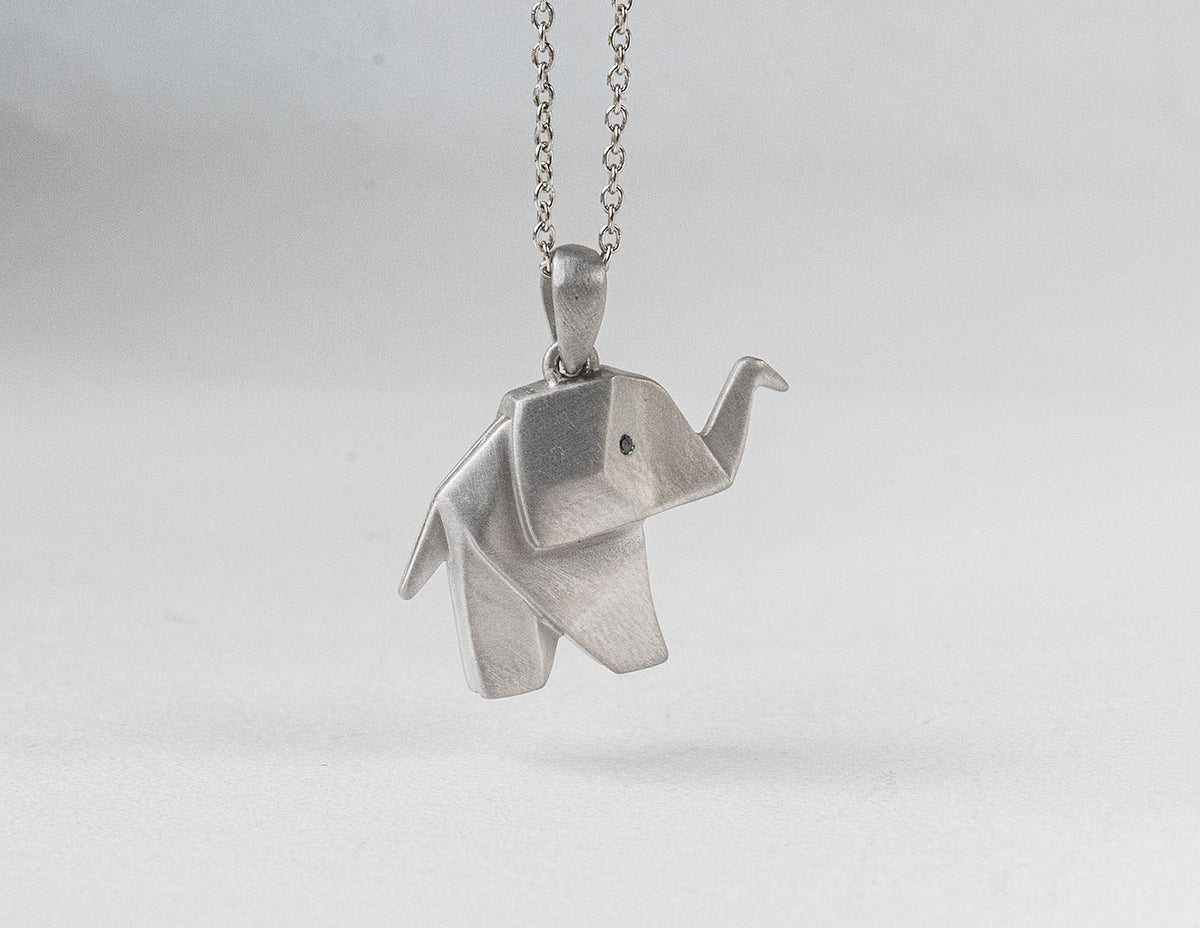 .01ct. t.w. Black Diamond Origami Elephant Pendant in Sterling Silver