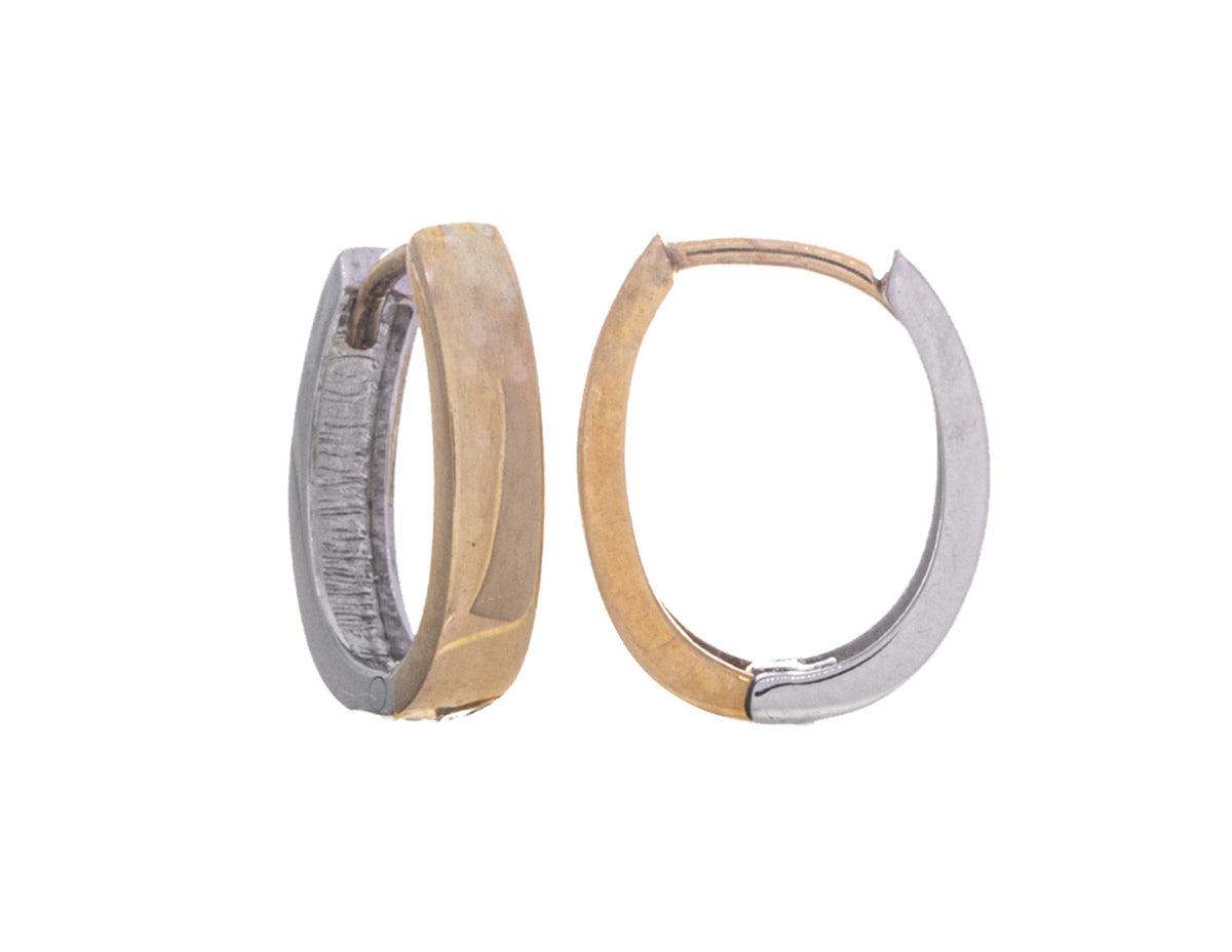 10K Yellow & White Gold 10X2.8mm Reversible High Polished Oval Hoop Earrings