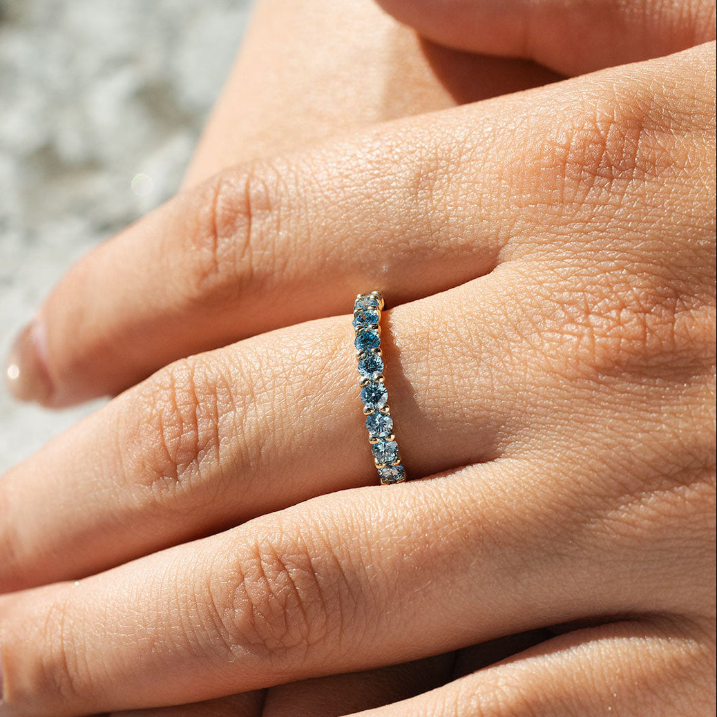 1ct. t.w. Blue Newborn Lab-Created Diamond Anniversary Ring in 14K Yellow Gold