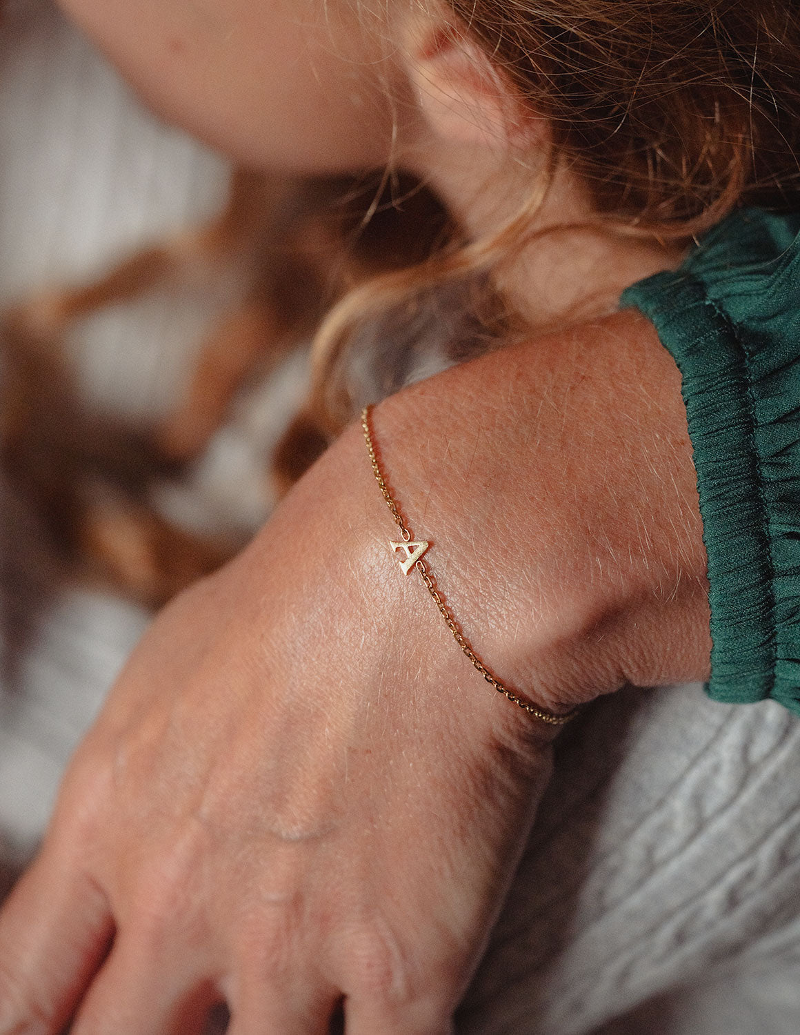 7" Block Letter A Initial Bracelet in Gold Ion-Plated Stainless Steel