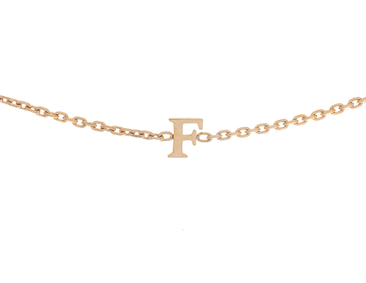 Block Letter F Initial Bracelet in Gold Plated Stainless Steel