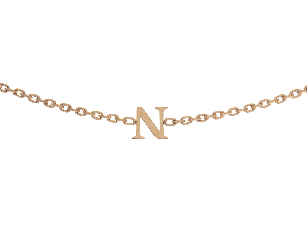 7" Block Letter N Initial Bracelet in Gold Ion-Plated Stainless Steel