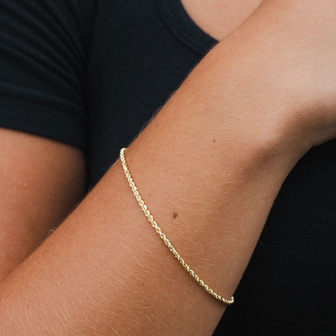 7.5" Diamond Cut Solid Rope Chain Bracelet in 10K Yellow Gold