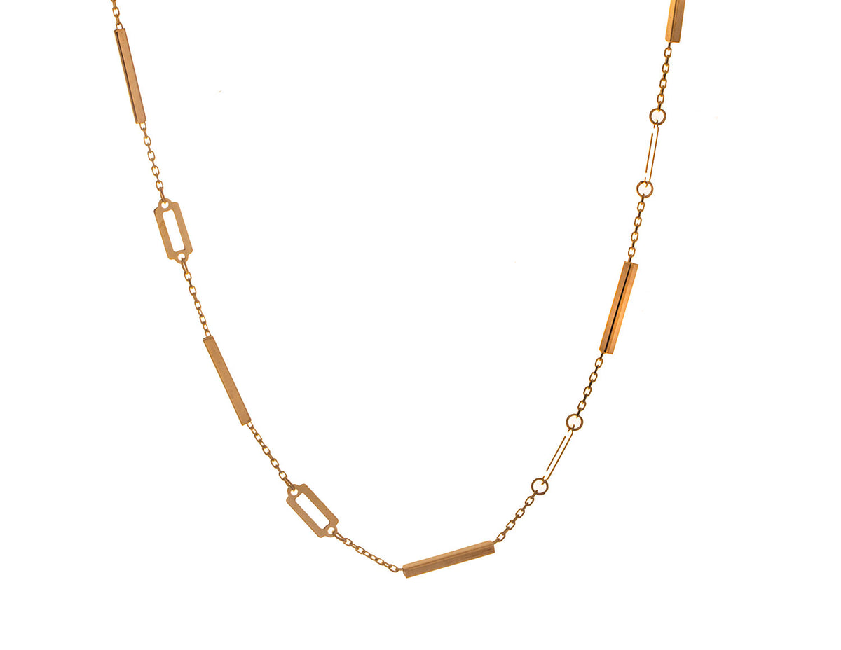 Bar & Oval Station Necklace in 14K Yellow Gold