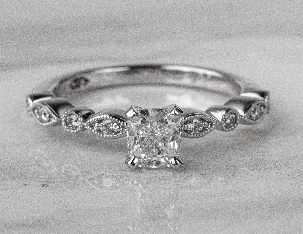 7/8ct. t.w. Cushion Cut Diamond Engagement Ring in 14K White Gold