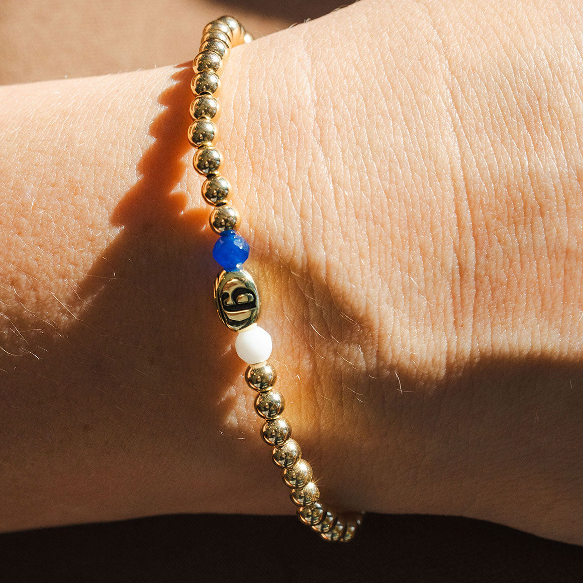 Make-A-Wish - 14K Gold Filled, Dark Blue Agate, & Chalky White Quartz Beaded Gratitude Bracelet