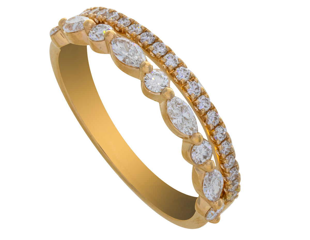 1/2ct. t.w. Marquise and Round Diamond Anniversary Ring in 14K Yellow Gold
