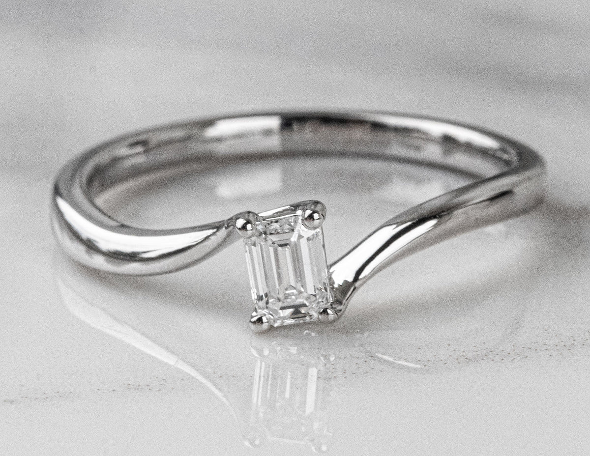 1/4ct. Emerald Cut Newborn Lab Created Diamond Promise Ring in 10K White Gold