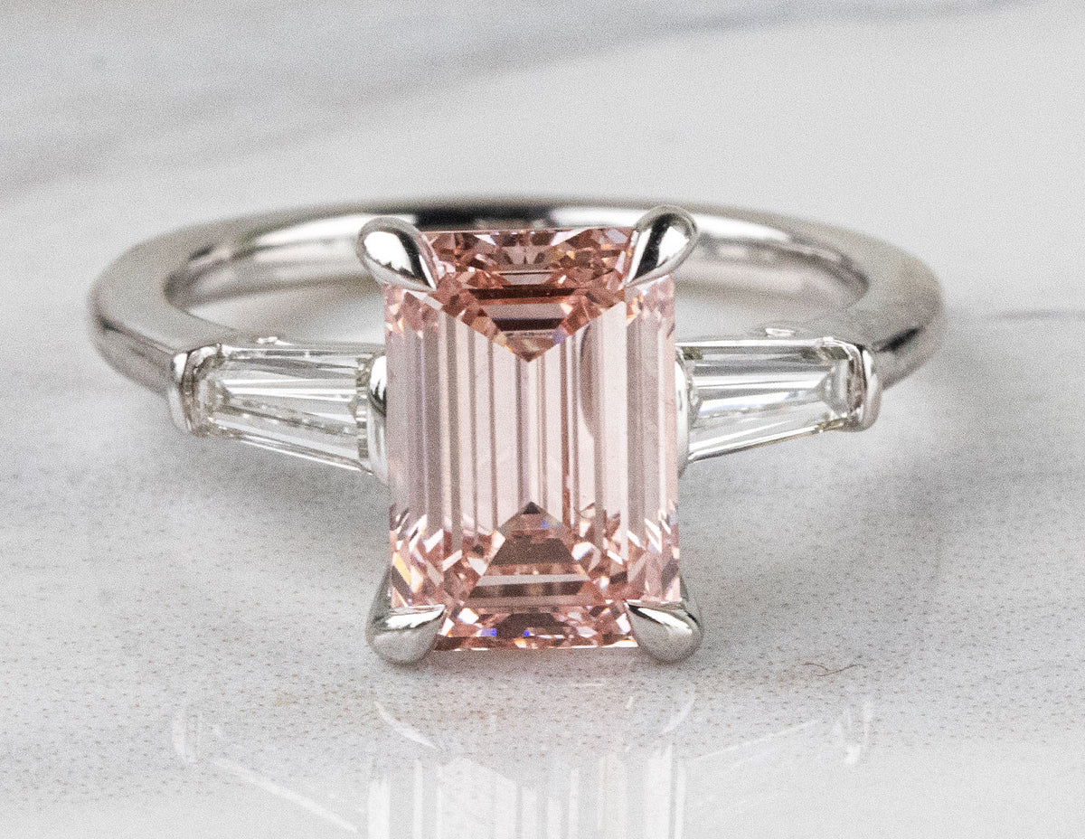 3 1/2ct. t.w. Pink Emerald Cut Newborn Lab Created Diamond Engagement Ring in 14K White Gold