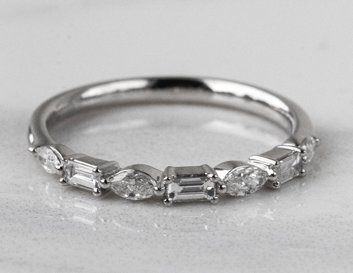 1/3ct. t.w. Marquise and Baguette Diamond Fashion Ring in 14K White Gold