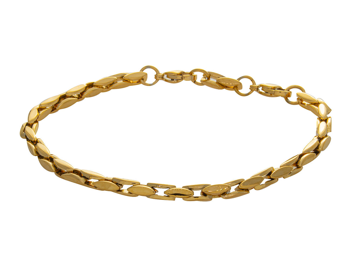 Stainless Steel/Gold-IP Polished Flat Oval Link Chain Bracelet