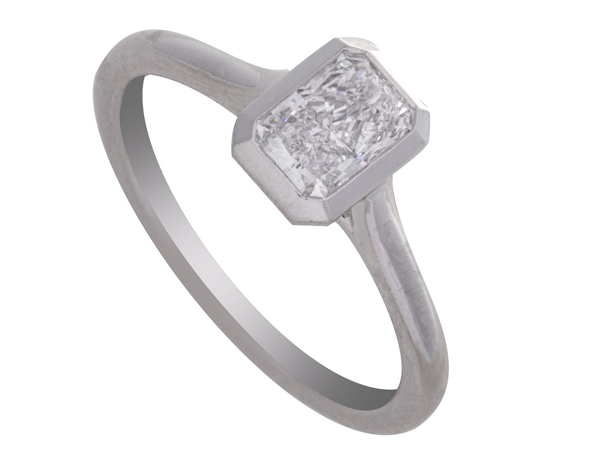 3/4ct. Radiant Cut Newborn Lab Created Bezel Solitaire Engagement Ring in 14K White Gold