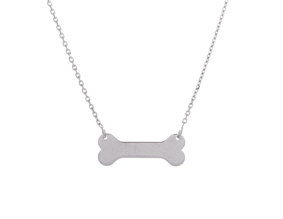 18" Engravable Dog Bone Necklace in Sterling Silver