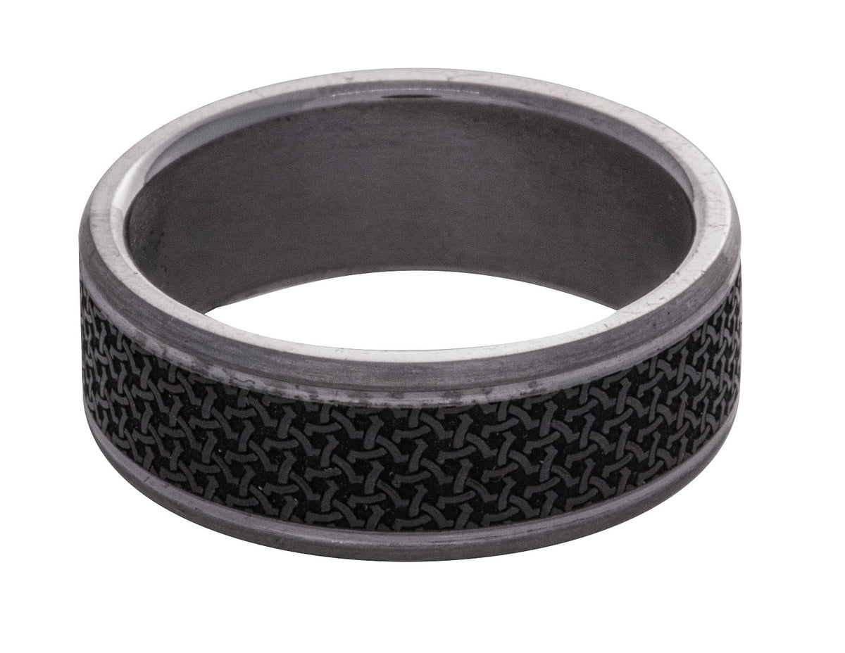 8mm Men's Wedding Band in Grey Tantalum and Black Carbon Fiber