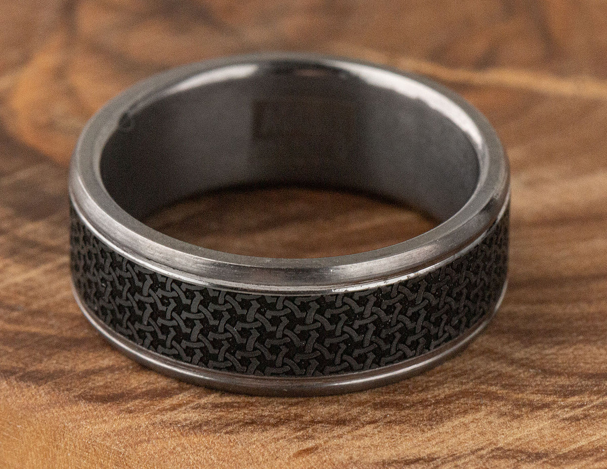 8mm Men's Wedding Band in Grey Tantalum and Black Carbon Fiber