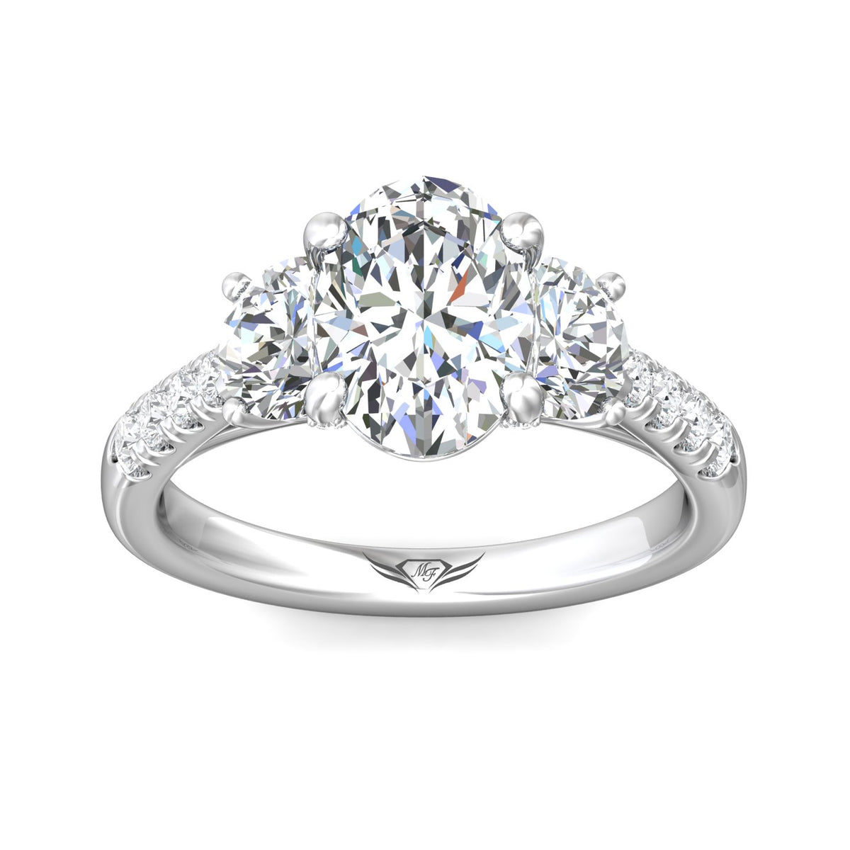 1 1/8ct. t.w. Half Moon & Round Diamond Engagement Ring in 14K White Gold