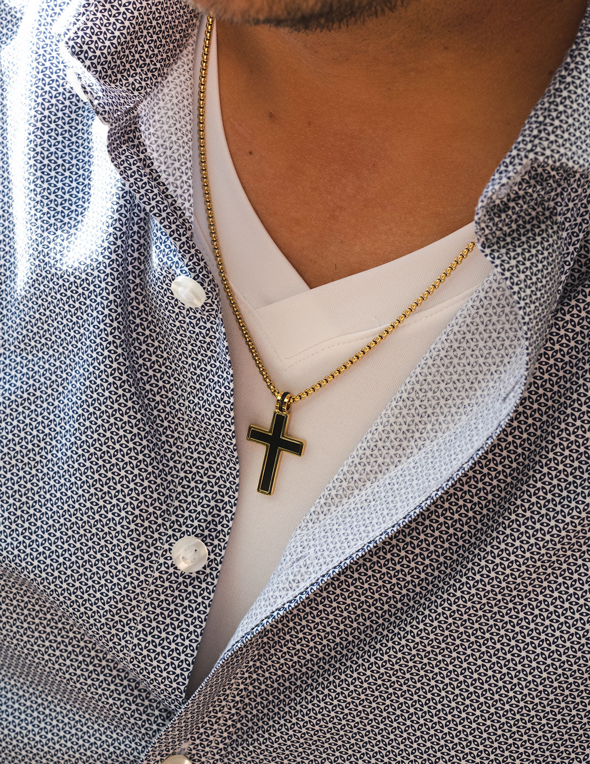 22" Stainless Steel Gold and Black Ion-Plated Brushed Cross Pendant