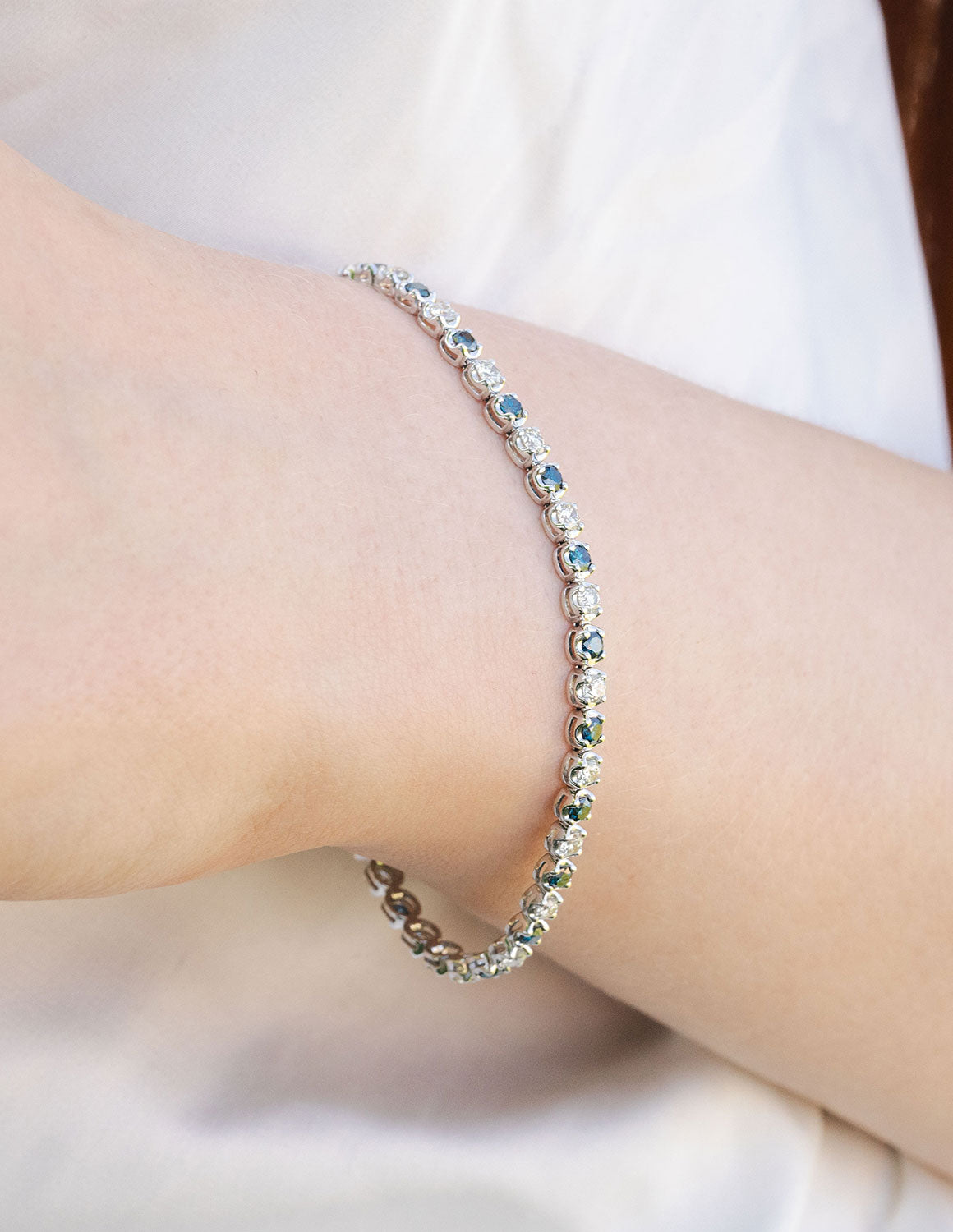 3 1/2ct. t.w. Blue and White Diamond Bracelet in 14K White Gold