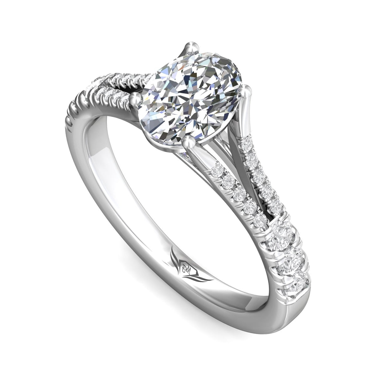 1/3ct. t.w. Oval and Round Cut Diamond Engagement Ring in 14K White Gold